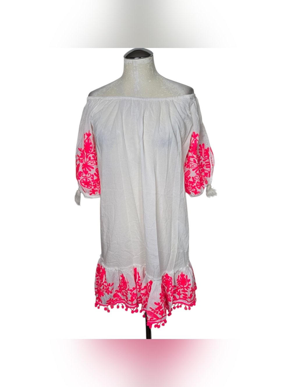Debbie Katz Embroidered Tassel Swim Cover Up Pink White XS